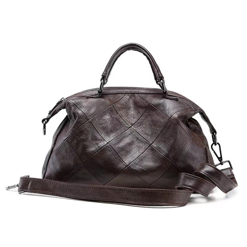 Q-VERA Full-Grain Leather Shoulder Bag for Women – Crossbody, Top Handle & Back Zip Pocket