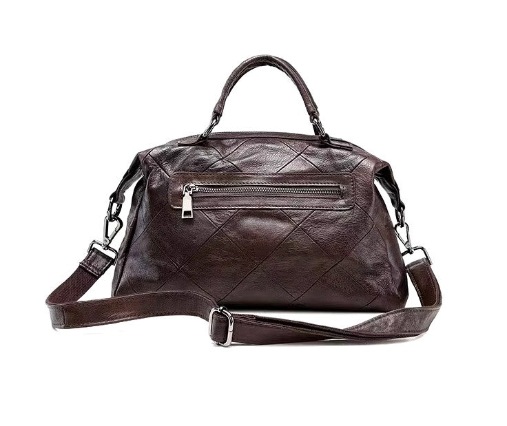 Q-VERA Full-Grain Leather Shoulder Bag for Women – Crossbody, Top Handle & Back Zip Pocket