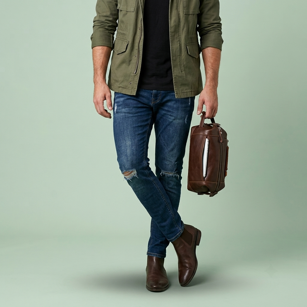 Q-VINTARO Large Capacity Vegetable-Tanned Leather Toiletry Bag – Vintage Eco-Friendly Travel Clutch