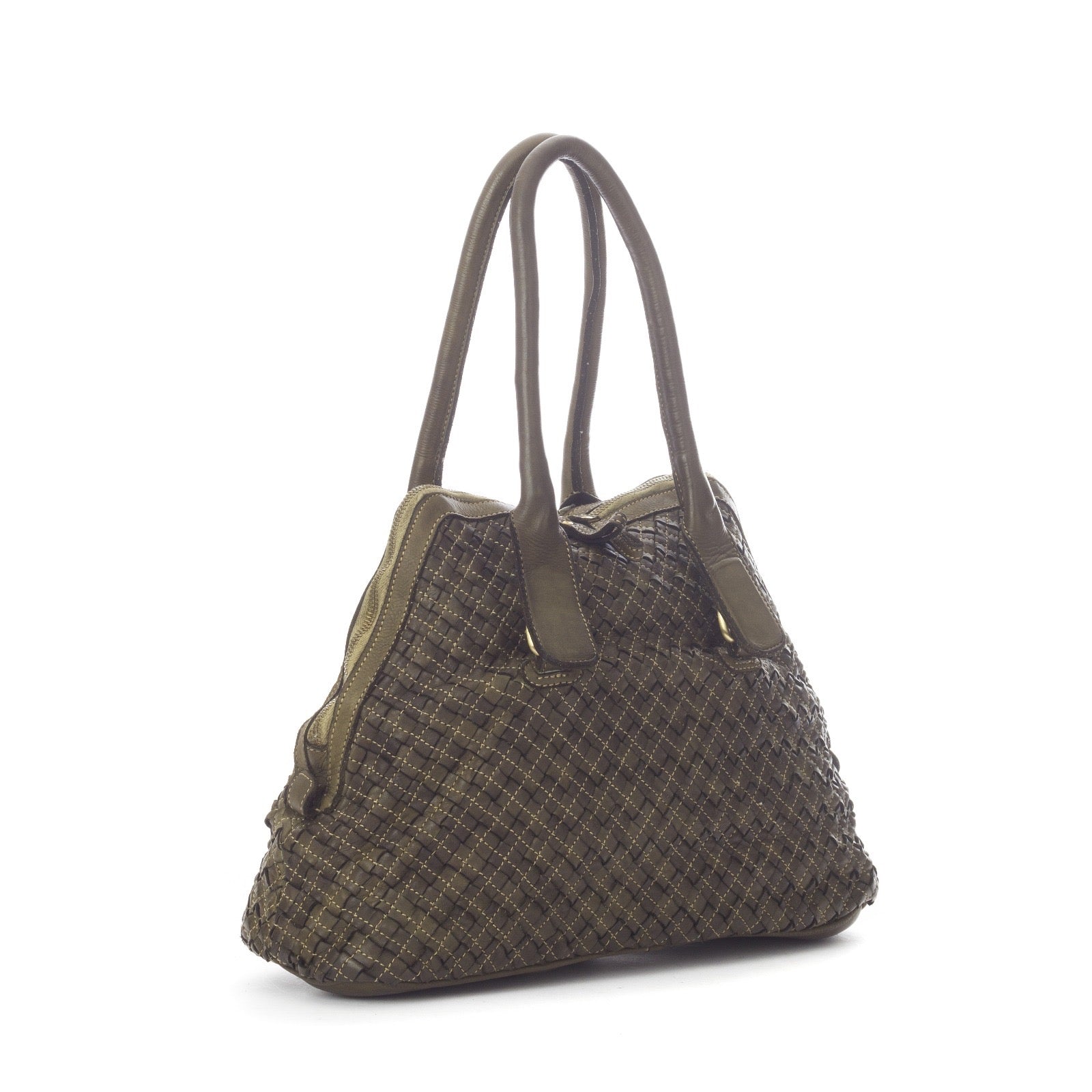 Q-VITA Braided Calfskin Handbag – Hand-Braided Italian Leather, Crossbody & Top Handle