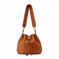 Q-WONDER Vintage Studded Calfskin Bucket Bag – Italian Leather, Hammered Studs & Geometric Design