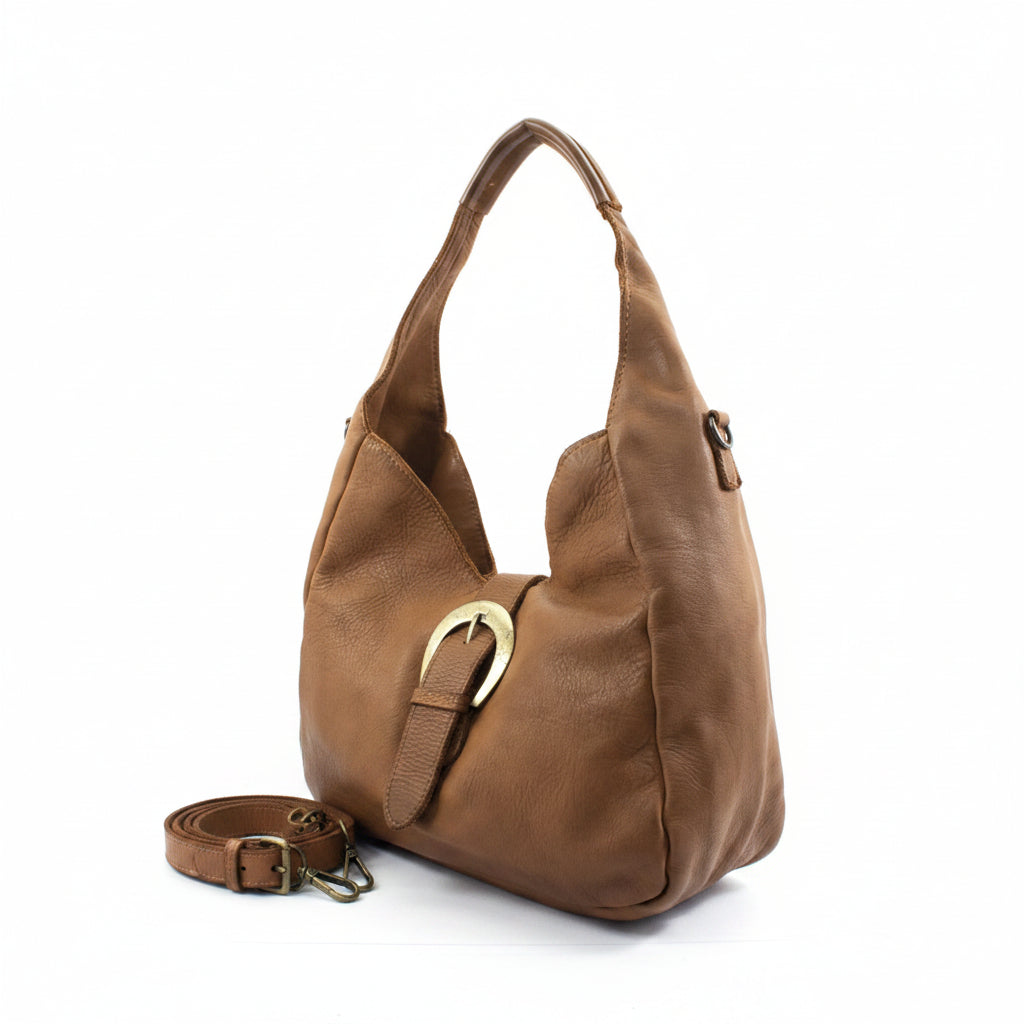 Q-WALK Vintage Smooth Calfskin Bag – Large, Italian Leather, Zip & Buckle Closure