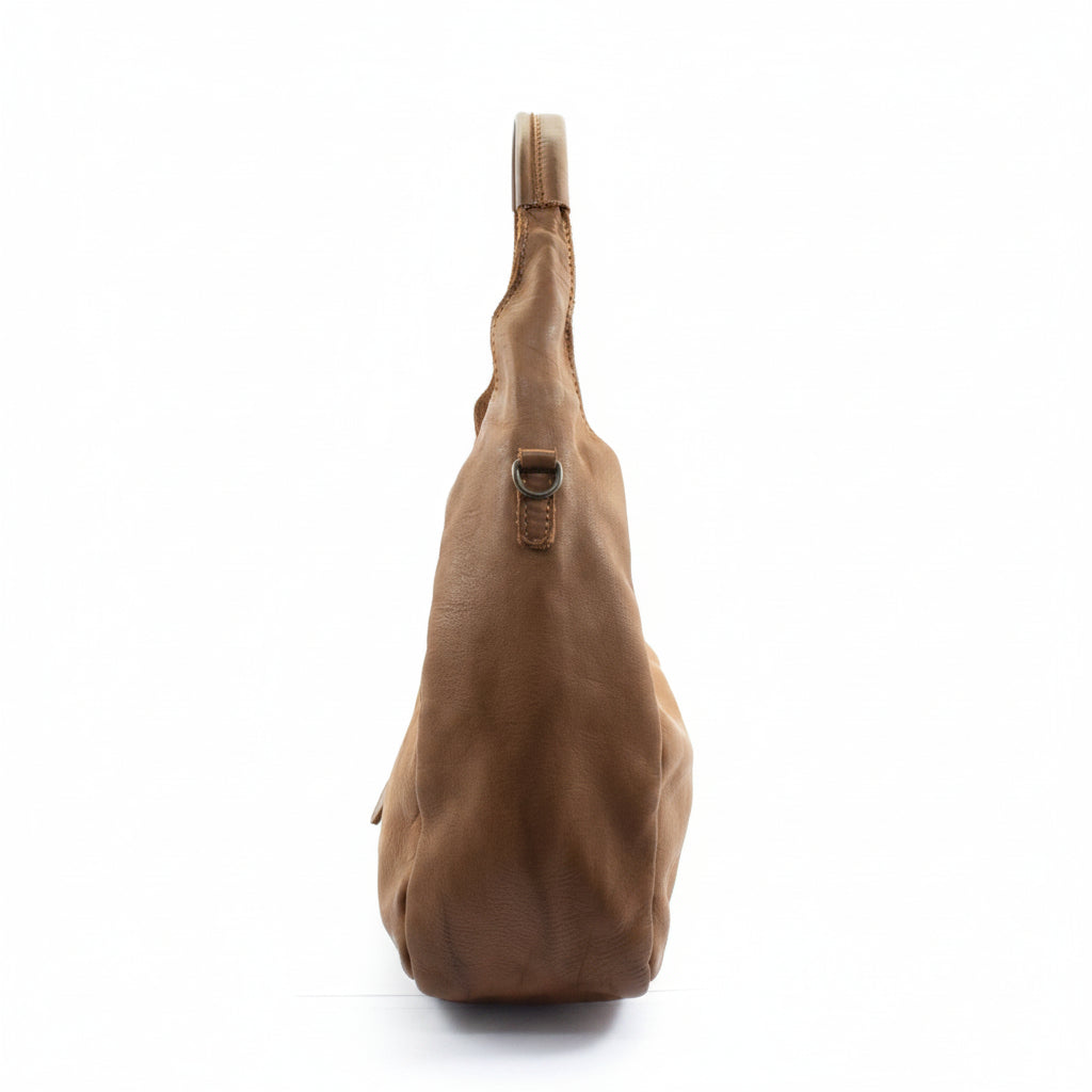Q-WALK Vintage Smooth Calfskin Bag – Large, Italian Leather, Zip & Buckle Closure