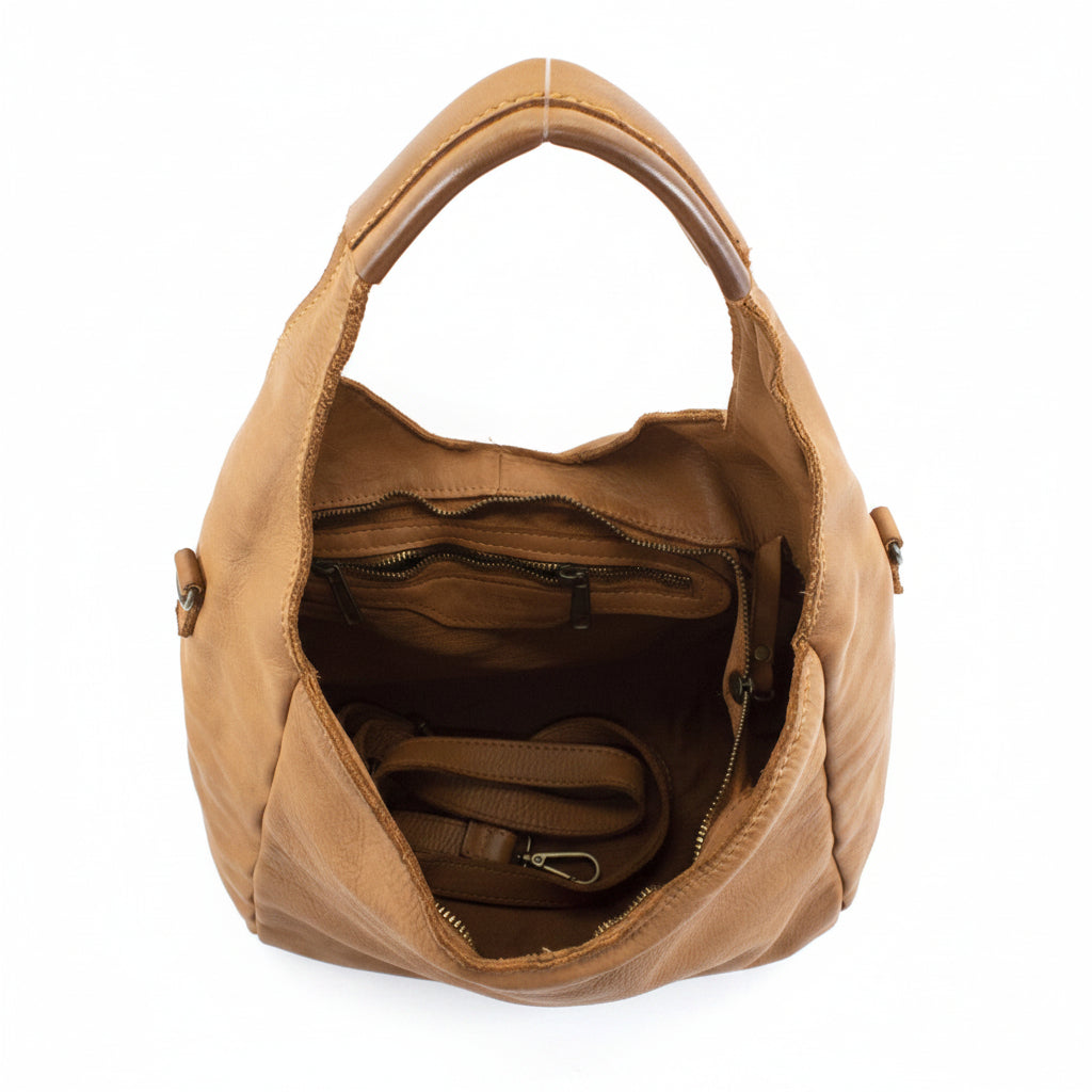 Q-WALK Vintage Smooth Calfskin Bag – Large, Italian Leather, Zip & Buckle Closure