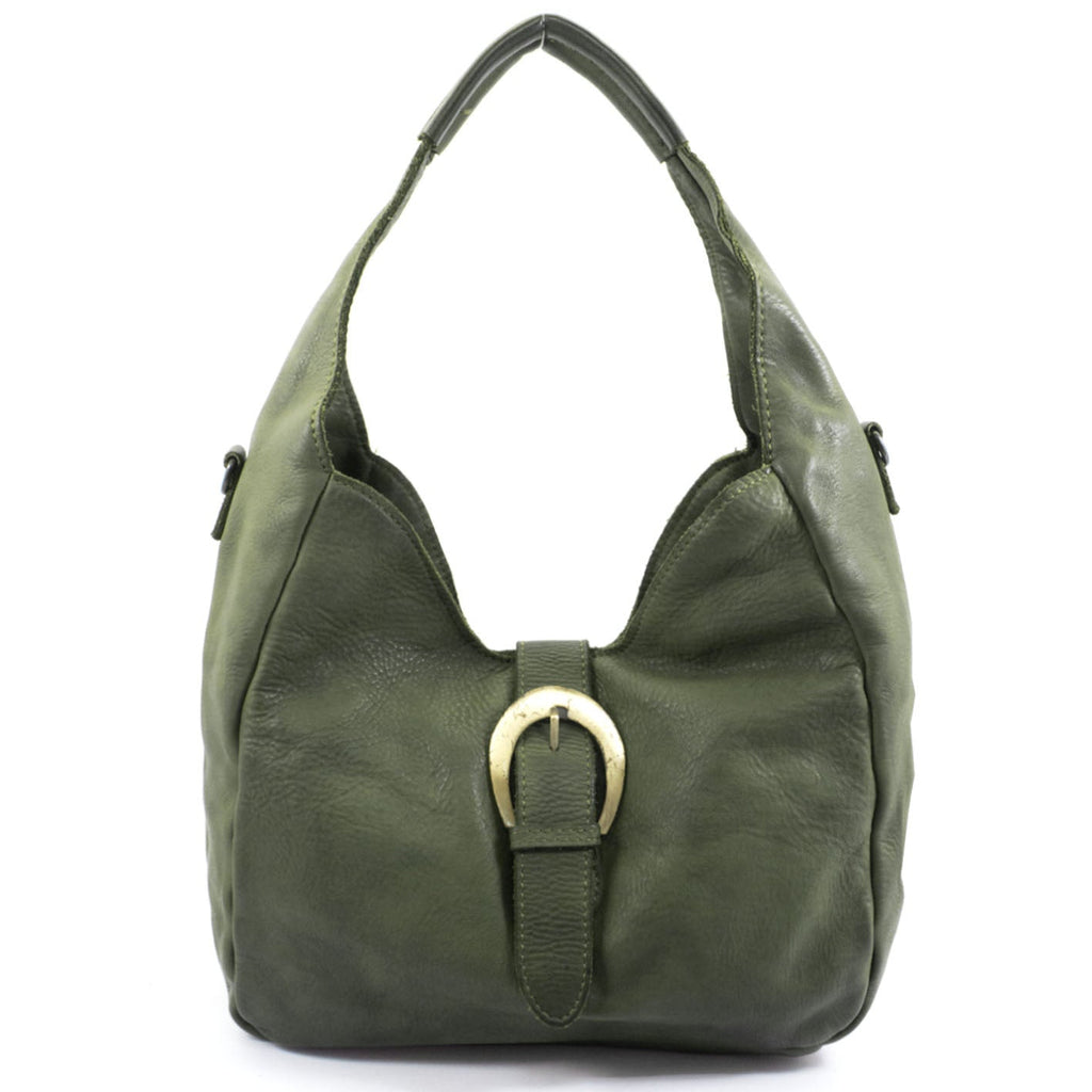 Q-WALK Vintage Smooth Calfskin Bag – Large, Italian Leather, Zip & Buckle Closure