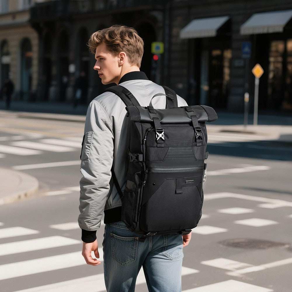 Q-ZAINO Men's 28L Rolltop Waterproof Anti-Theft Backpack – All-Season Adventure