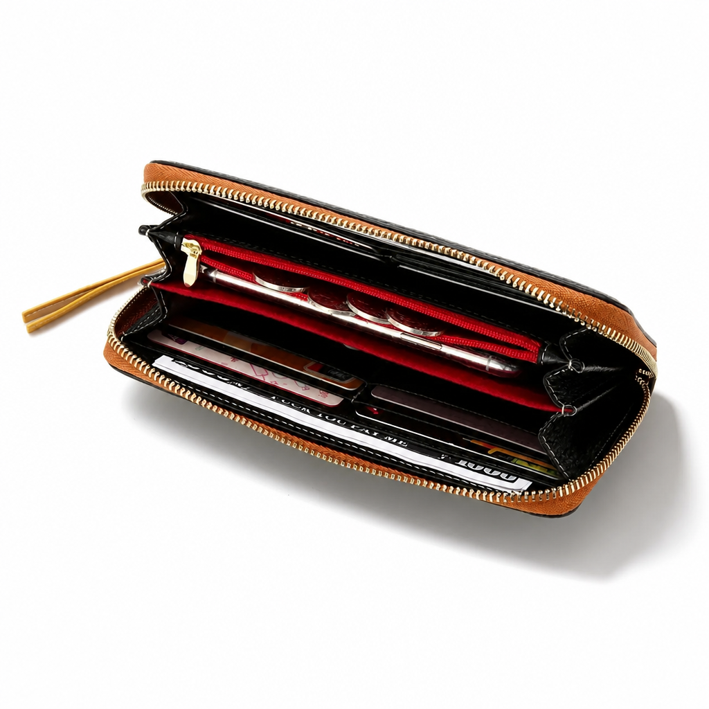 Q-AUREL Women's Genuine Leather Long Zipper Wallet & Wristlet Clutch