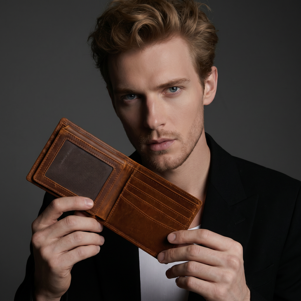 Q-CIPHER Genuine Leather RFID Blocking Wallet – 6 Card Slots & Dual ID Windows