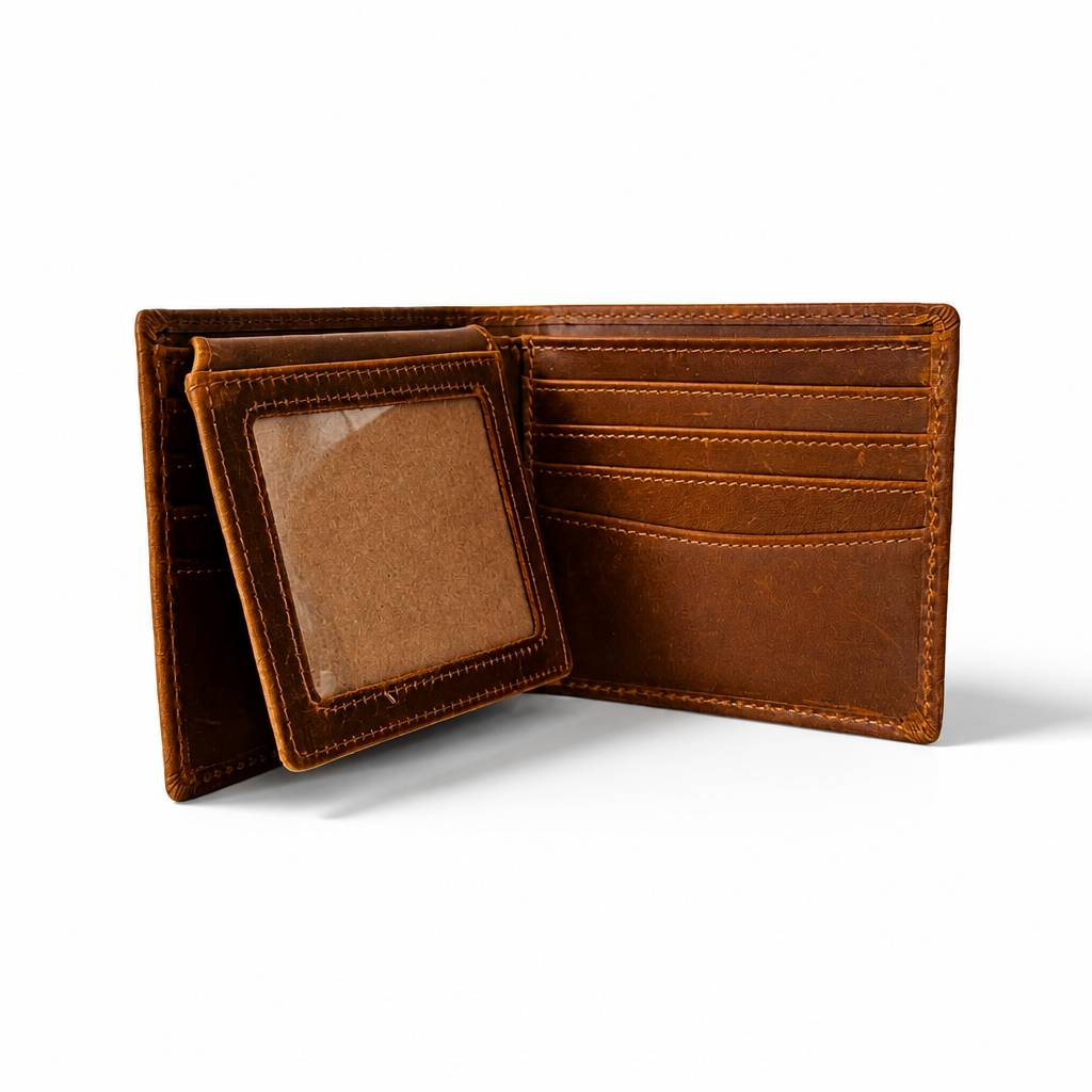 Q-CIPHER Genuine Leather RFID Blocking Wallet – 6 Card Slots & Dual ID Windows