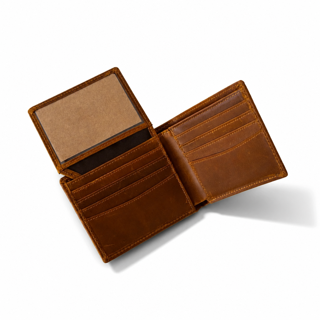Q-CIPHER Genuine Leather RFID Blocking Wallet – 6 Card Slots & Dual ID Windows