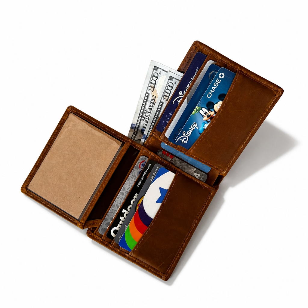 Q-CIPHER Genuine Leather RFID Blocking Wallet – 6 Card Slots & Dual ID Windows