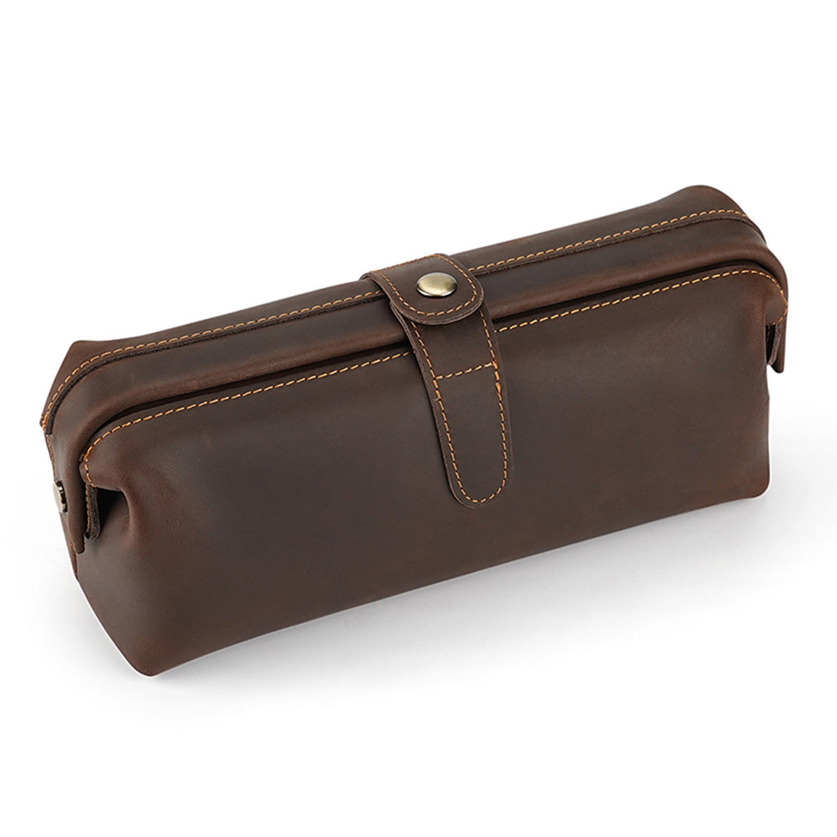 Q-ENDURA Vintage Design Top Grain Leather Cosmetic Toiletry Bag