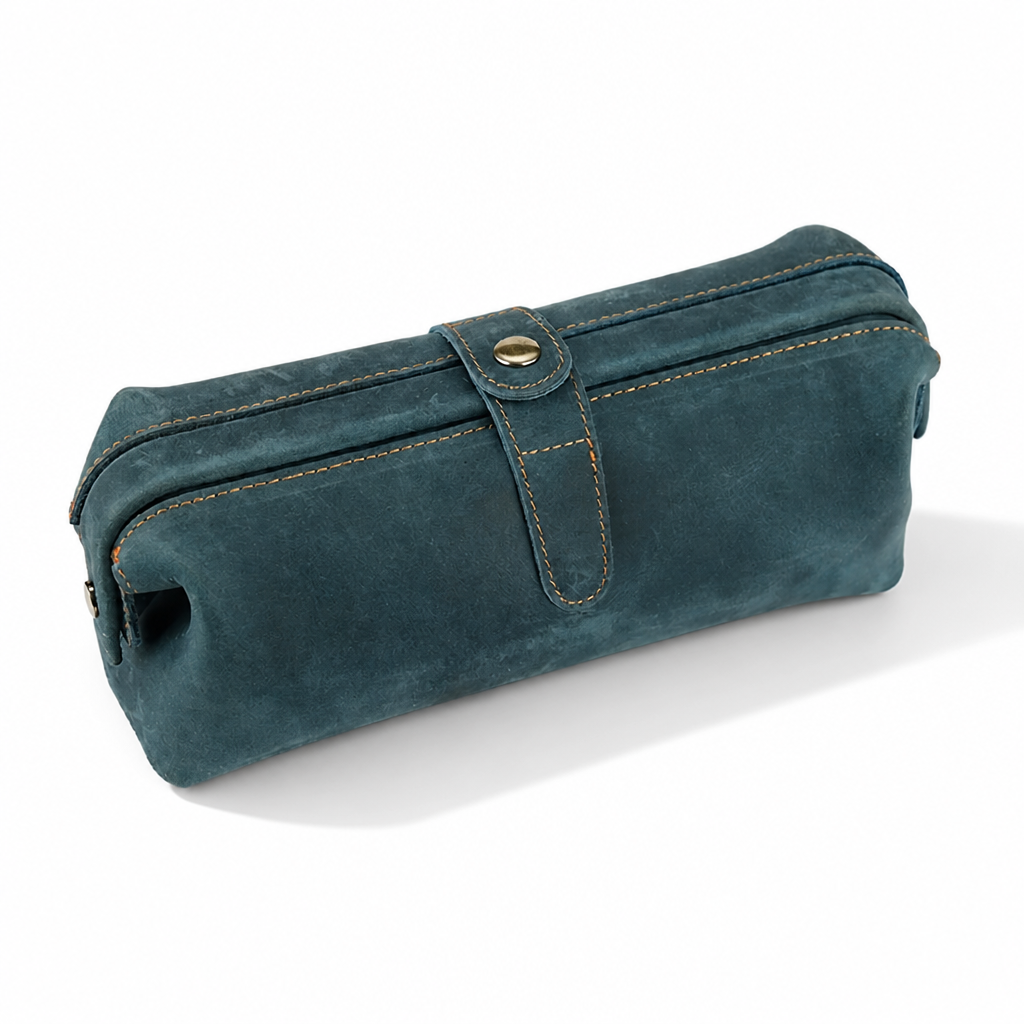 Q-ENDURA Vintage Design Top Grain Leather Cosmetic Toiletry Bag