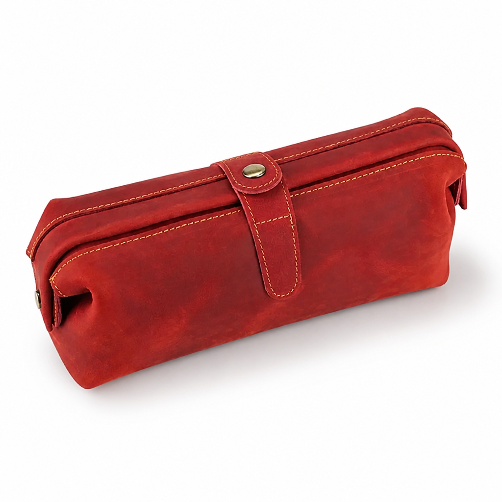 Q-ENDURA Vintage Design Top Grain Leather Cosmetic Toiletry Bag