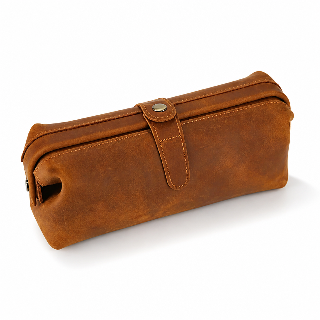 Q-ENDURA Vintage Design Top Grain Leather Cosmetic Toiletry Bag
