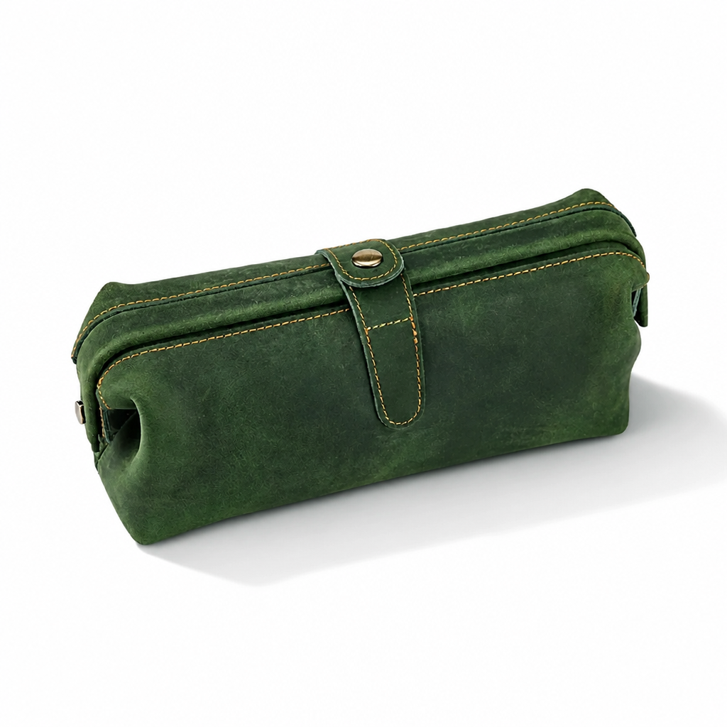 Q-ENDURA Vintage Design Top Grain Leather Cosmetic Toiletry Bag