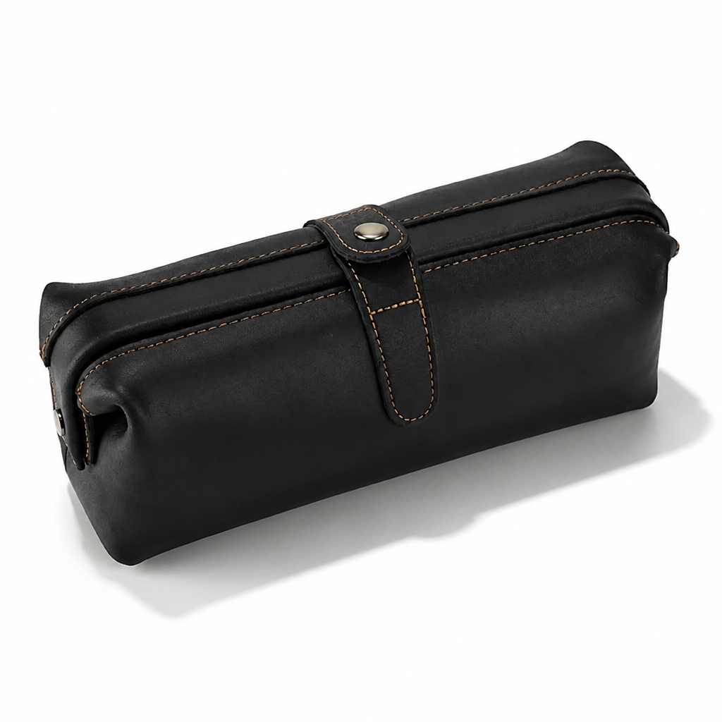 Q-ENDURA Vintage Design Top Grain Leather Cosmetic Toiletry Bag