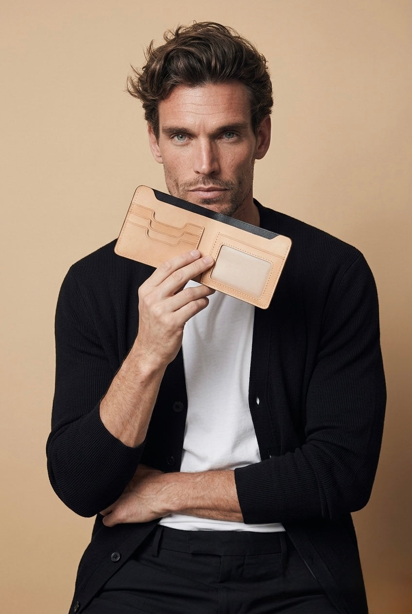 Q-FORTAN Slim Leather Bifold Wallet for Men – Italian Vegetable Tanned, RFID Blocking