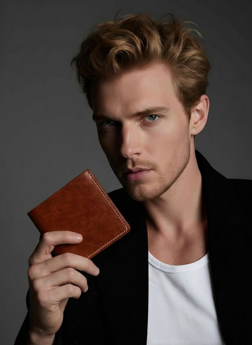 Q-FORTAN Slim Leather Bifold Wallet for Men – Italian Vegetable Tanned, RFID Blocking