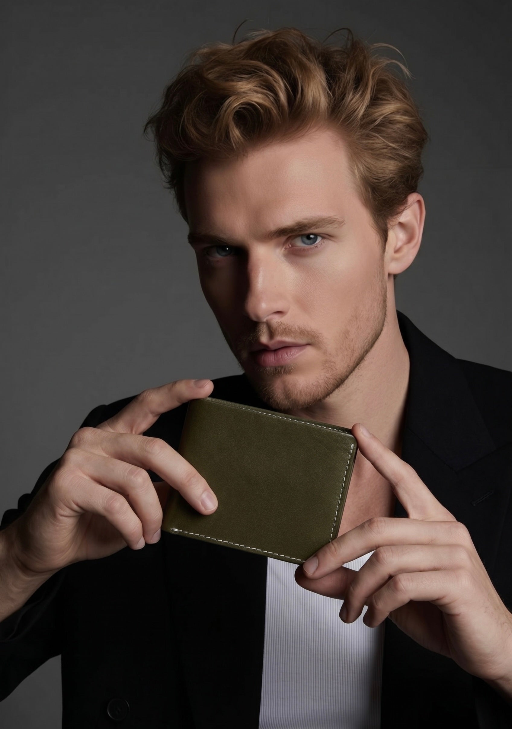 Q-FORTAN Slim Leather Bifold Wallet for Men – Italian Vegetable Tanned, RFID Blocking