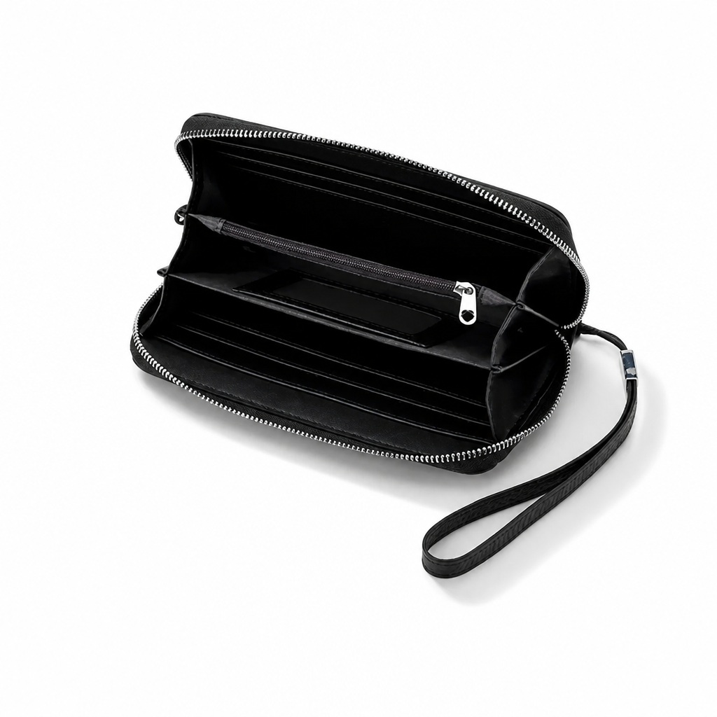 Q-LUME Women's Long Genuine Leather RFID Wallet & Clutch with Phone Pocket