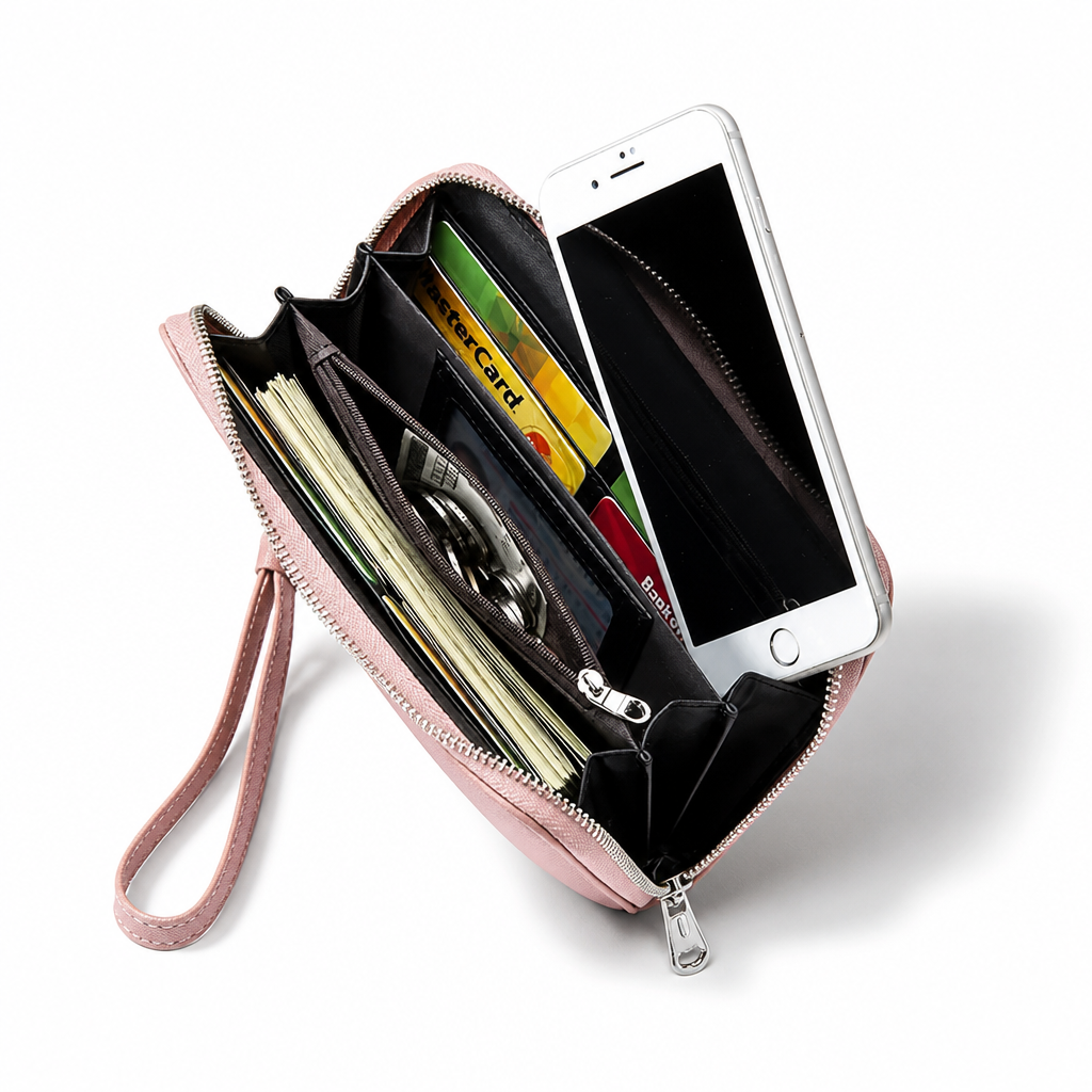 Q-LUME Women's Long Genuine Leather RFID Wallet & Clutch with Phone Pocket