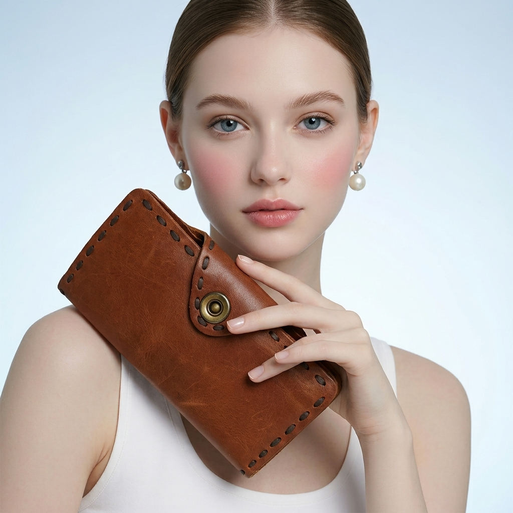 Q-MIA Women's Full-Grain Leather Long Wallet – Luxury RFID Blocking Clutch