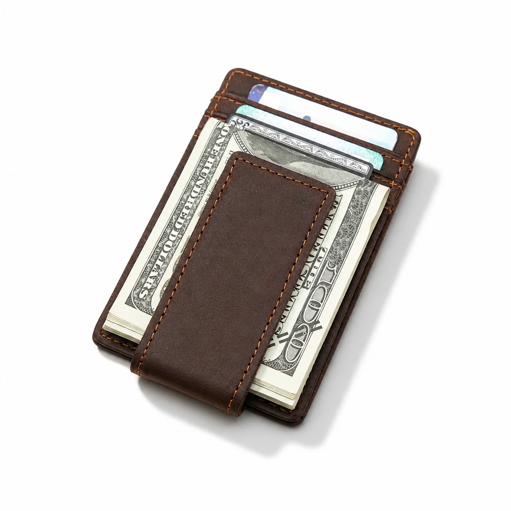 Q-Reign Genuine Leather Credit Card Holder with RFID Blocking & Money Clip
