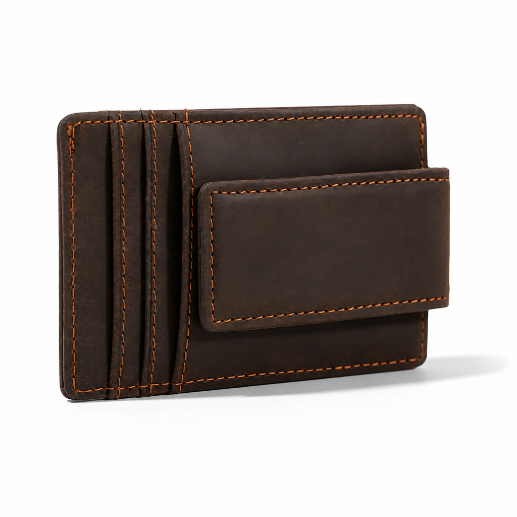 Q-Reign Genuine Leather Credit Card Holder with RFID Blocking & Money Clip