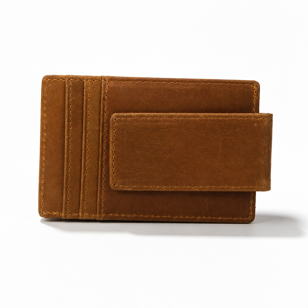 Q-Reign Genuine Leather Credit Card Holder with RFID Blocking & Money Clip