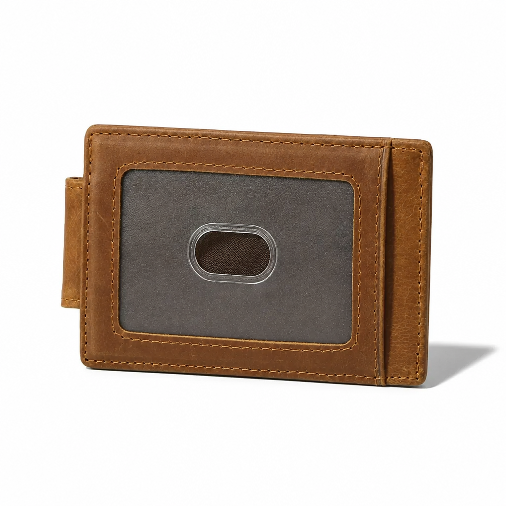 Q-Reign Genuine Leather Credit Card Holder with RFID Blocking & Money Clip