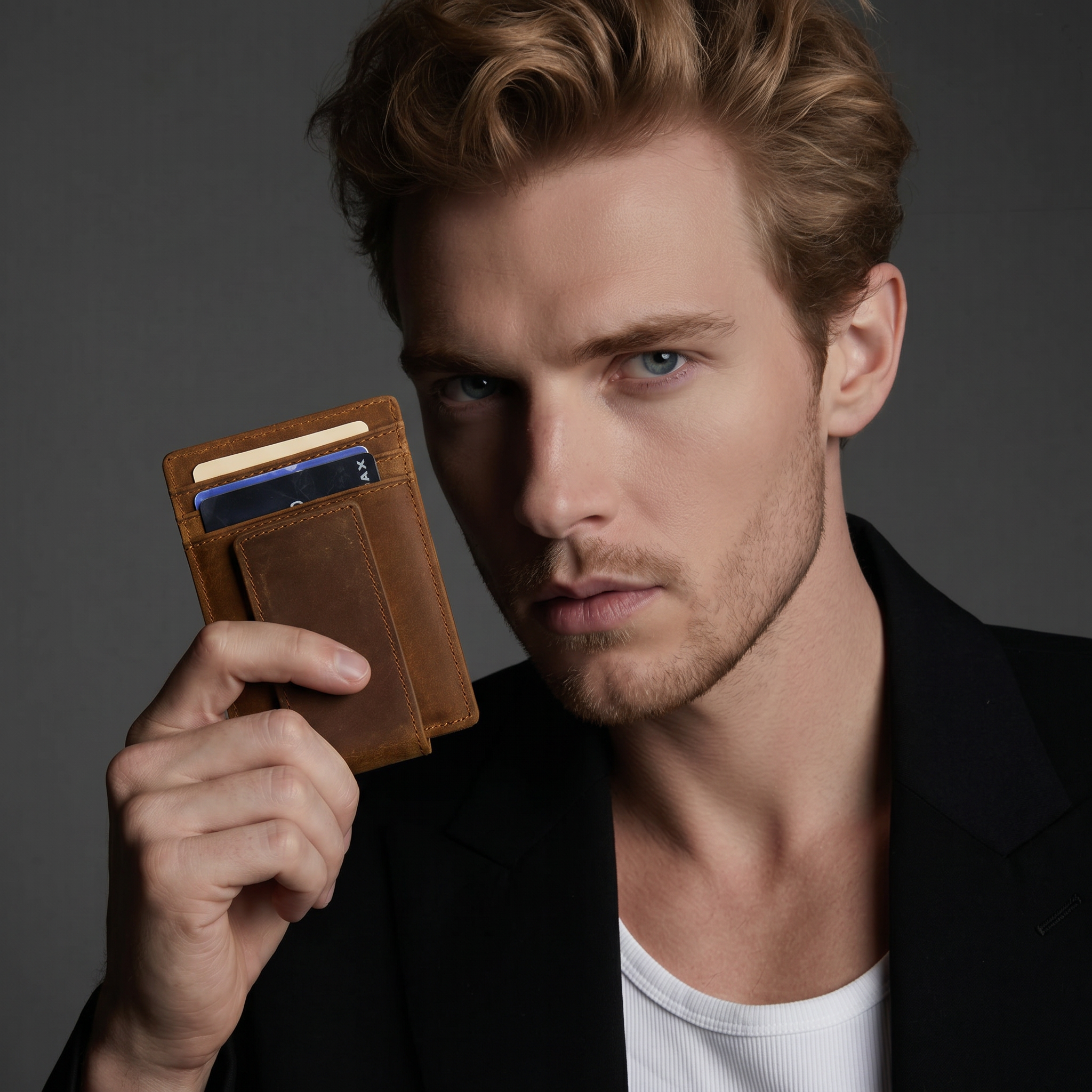 Q-Reign Genuine Leather Credit Card Holder with RFID Blocking & Money Clip