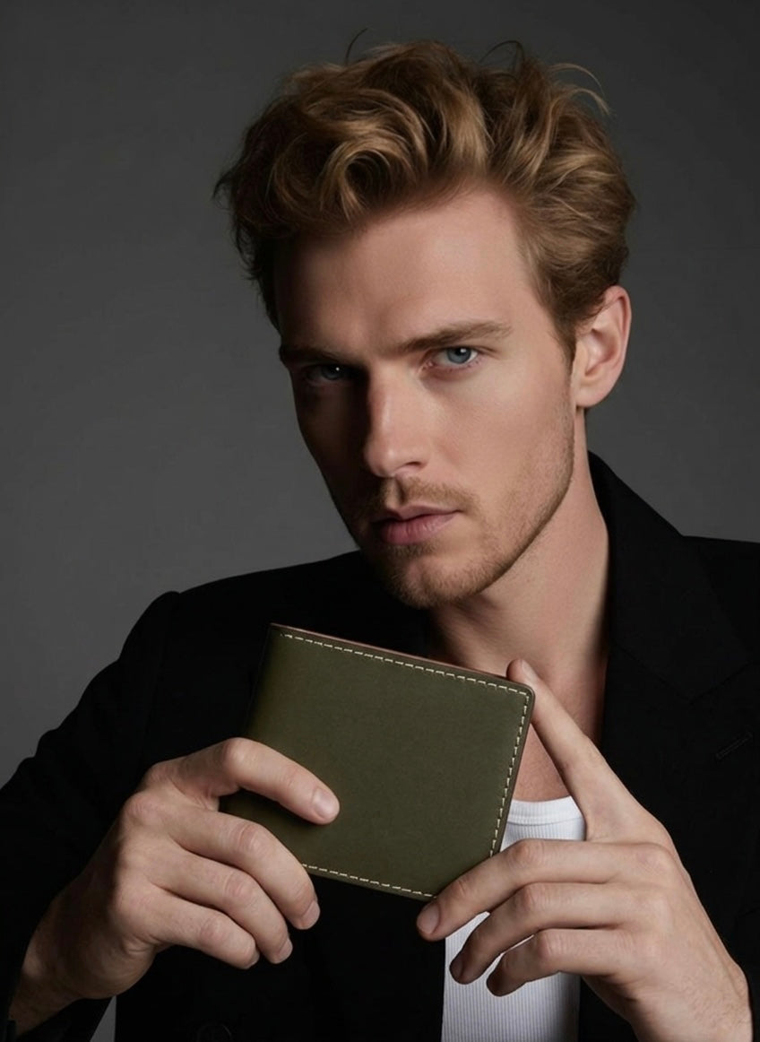 Q-SECURO Men's Slim Bifold Wallet – Italian Vegetable Tanned Leather, RFID Blocking, 6 Card Slots