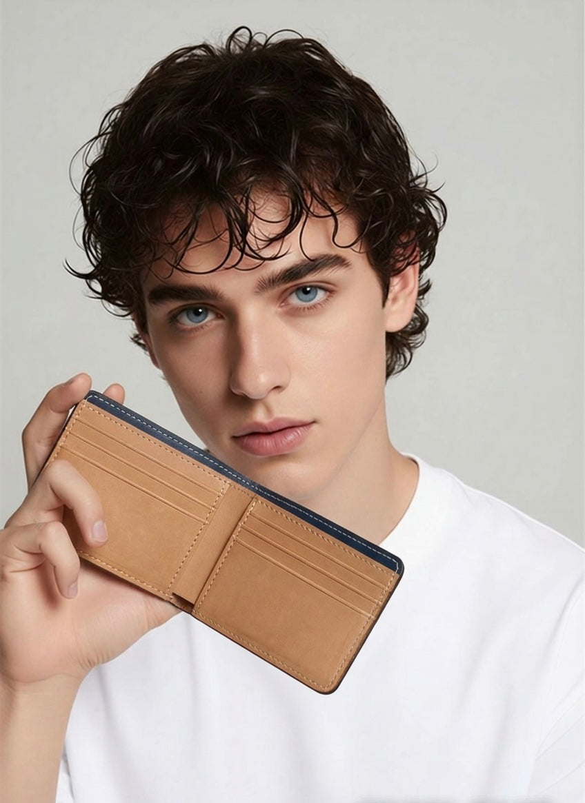 Q-SECURO Men's Slim Bifold Wallet – Italian Vegetable Tanned Leather, RFID Blocking, 6 Card Slots