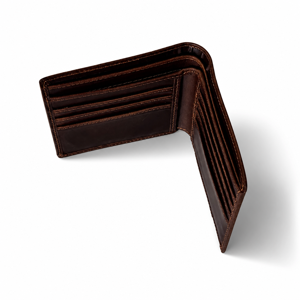 Q-SUMMIT Genuine Leather RFID Blocking Wallet – 9 Card Slots & Dual Cash Compartments