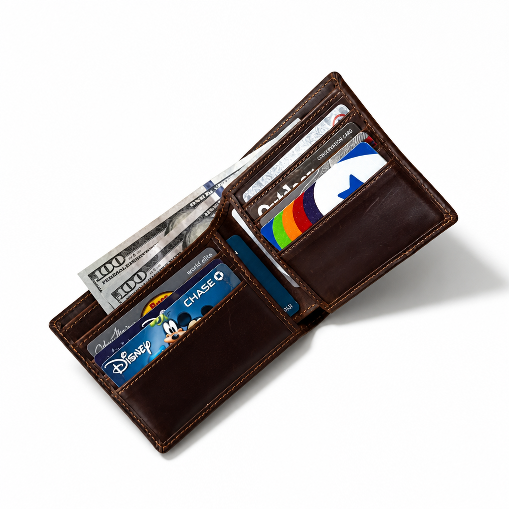 Q-SUMMIT Genuine Leather RFID Blocking Wallet – 9 Card Slots & Dual Cash Compartments