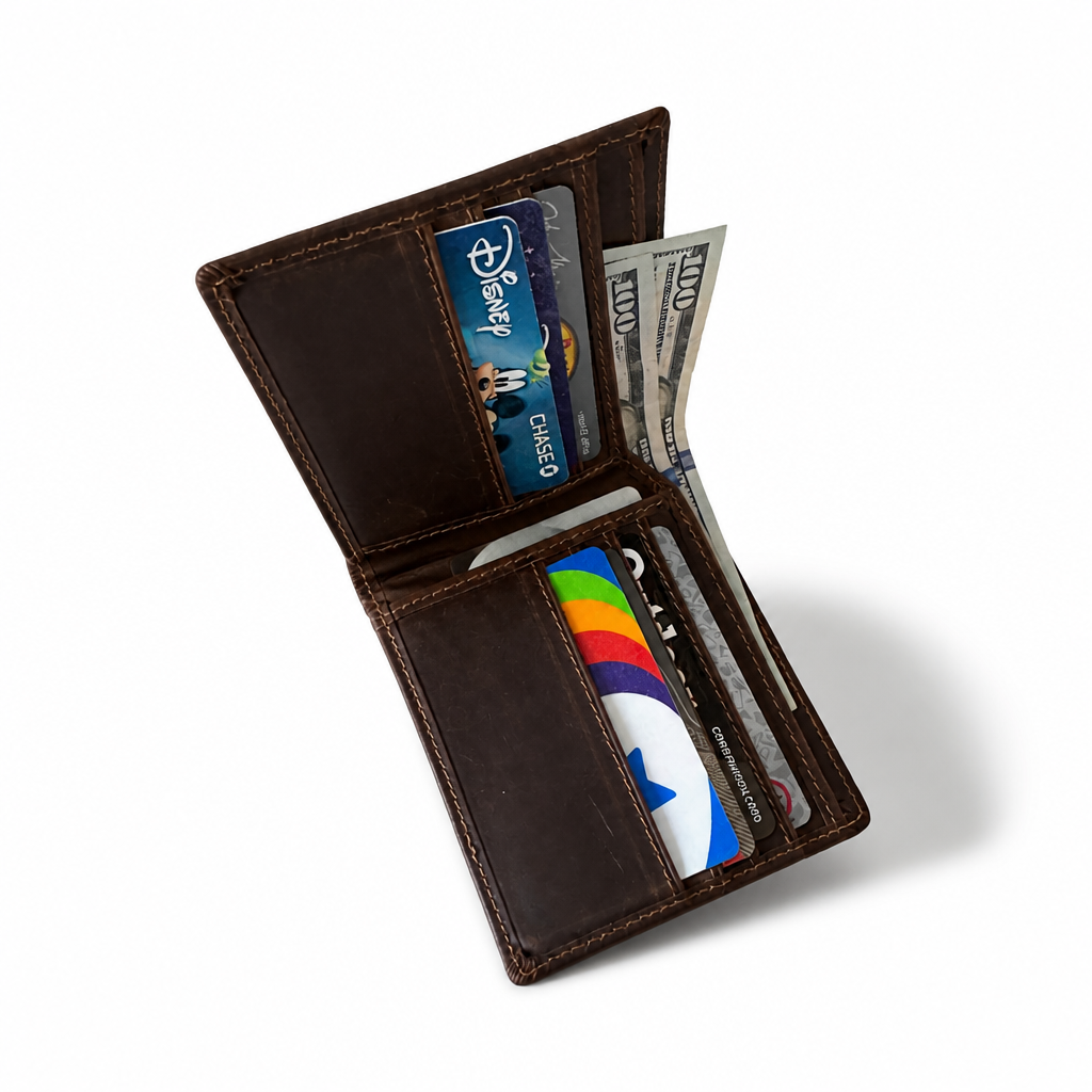 Q-SUMMIT Genuine Leather RFID Blocking Wallet – 9 Card Slots & Dual Cash Compartments