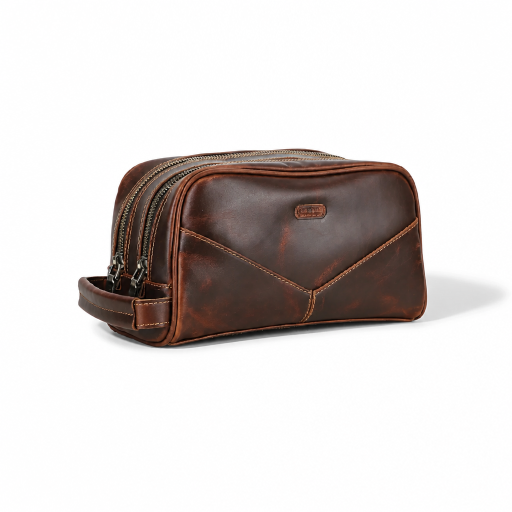 Q-TRAVERSE Full-Grain Genuine Leather Dopp Kit – Vintage Travel Toiletry Bag
