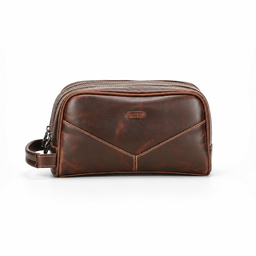 Q-TRAVERSE Full-Grain Genuine Leather Dopp Kit – Vintage Travel Toiletry Bag