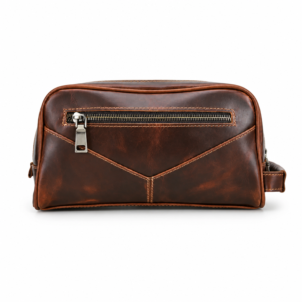 Q-TRAVERSE Full-Grain Genuine Leather Dopp Kit – Vintage Travel Toiletry Bag