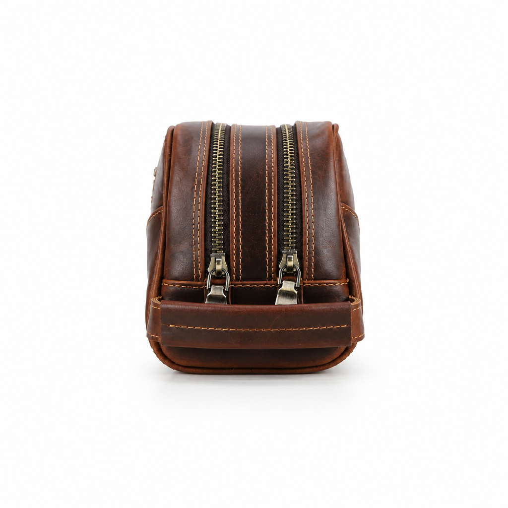 Q-TRAVERSE Full-Grain Genuine Leather Dopp Kit – Vintage Travel Toiletry Bag
