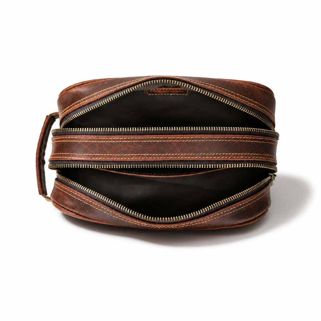 Q-TRAVERSE Full-Grain Genuine Leather Dopp Kit – Vintage Travel Toiletry Bag