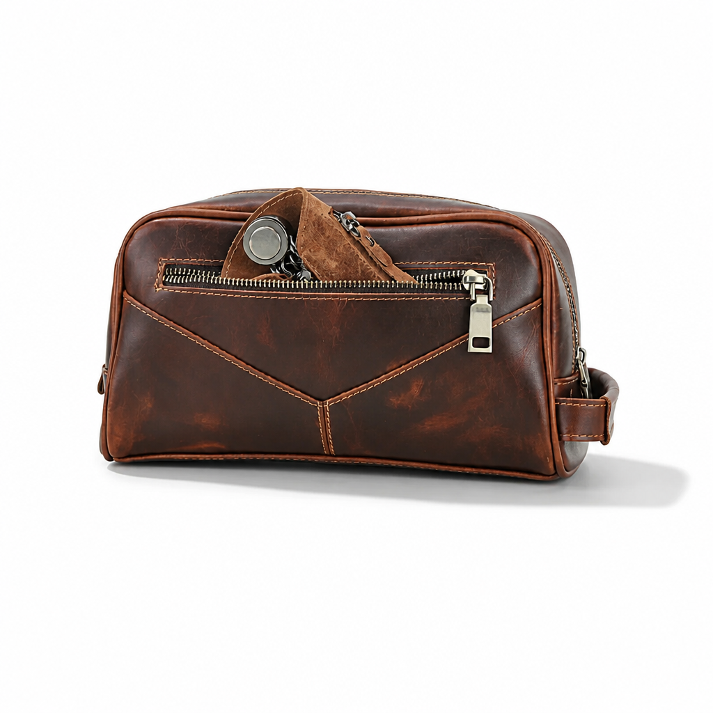 Q-TRAVERSE Full-Grain Genuine Leather Dopp Kit – Vintage Travel Toiletry Bag