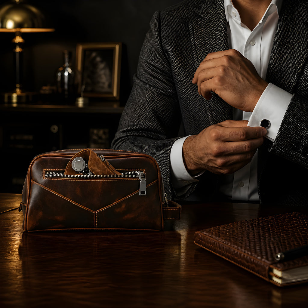Q-TRAVERSE Full-Grain Genuine Leather Dopp Kit – Vintage Travel Toiletry Bag