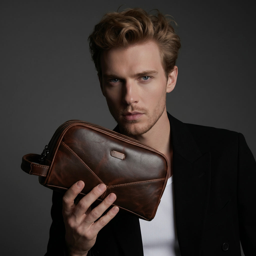 Q-TRAVERSE Full-Grain Genuine Leather Dopp Kit – Vintage Travel Toiletry Bag