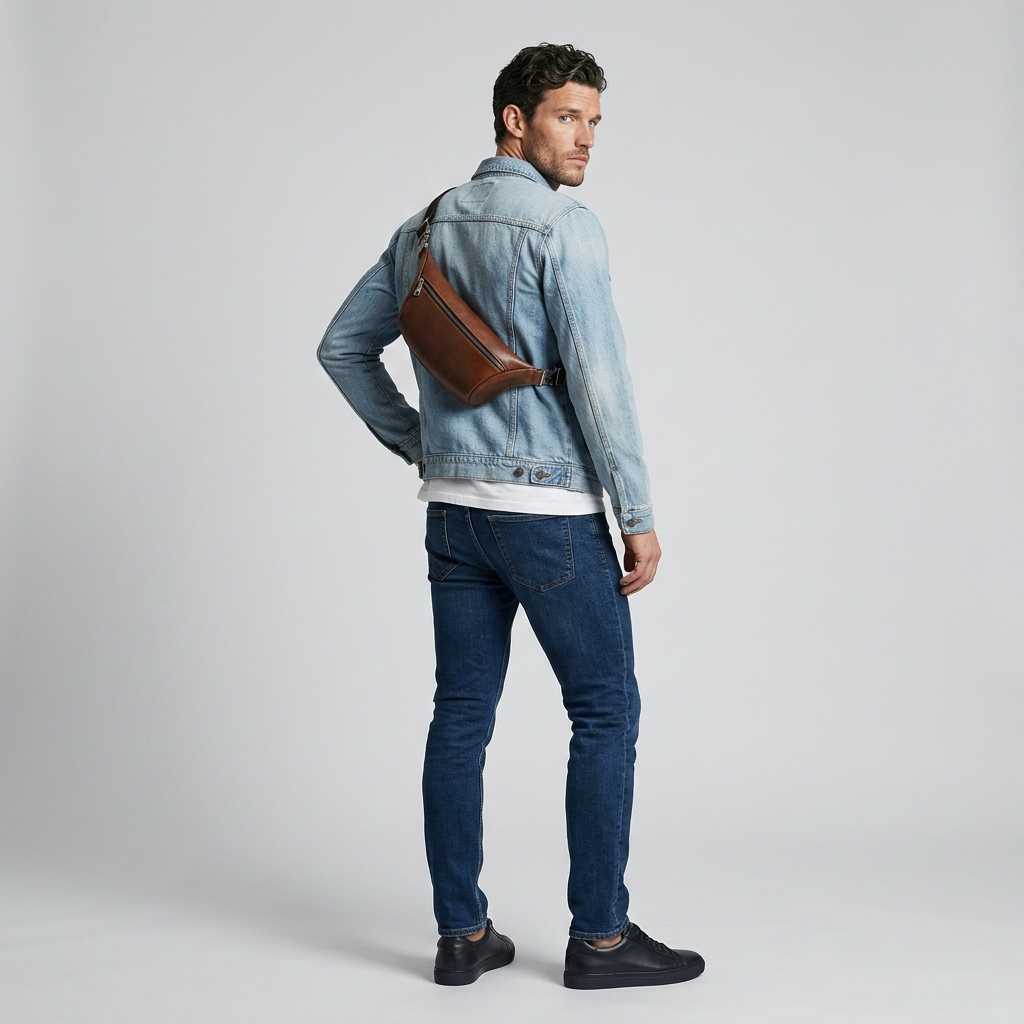 Q-VELO Vintage Full-Grain Leather Fanny Pack – Crossbody Belt Bag for Men