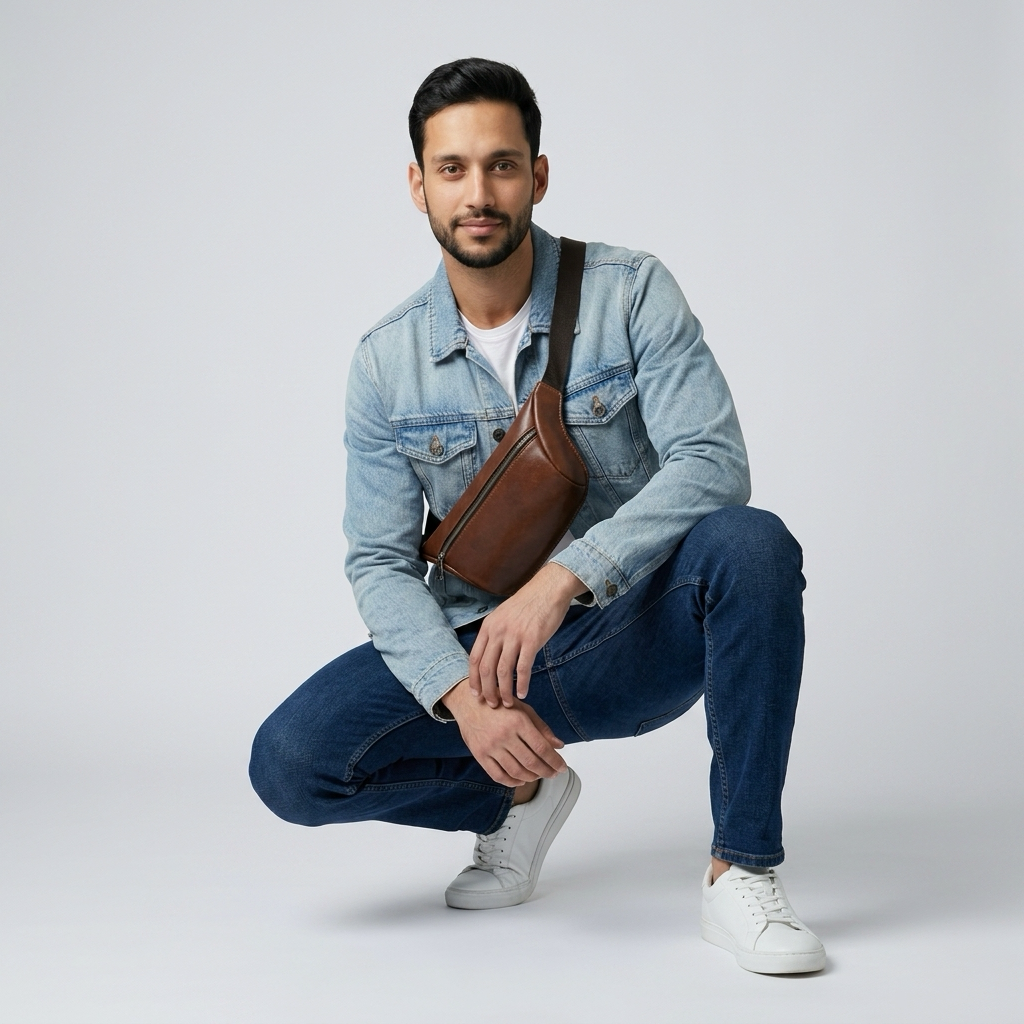 Q-VELO Vintage Full-Grain Leather Fanny Pack – Crossbody Belt Bag for Men