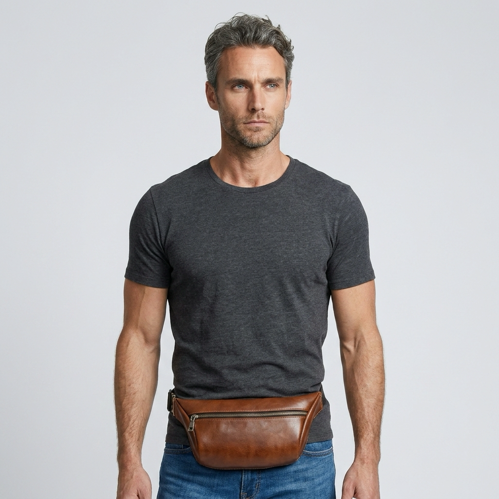Q-VELO Vintage Full-Grain Leather Fanny Pack – Crossbody Belt Bag for Men