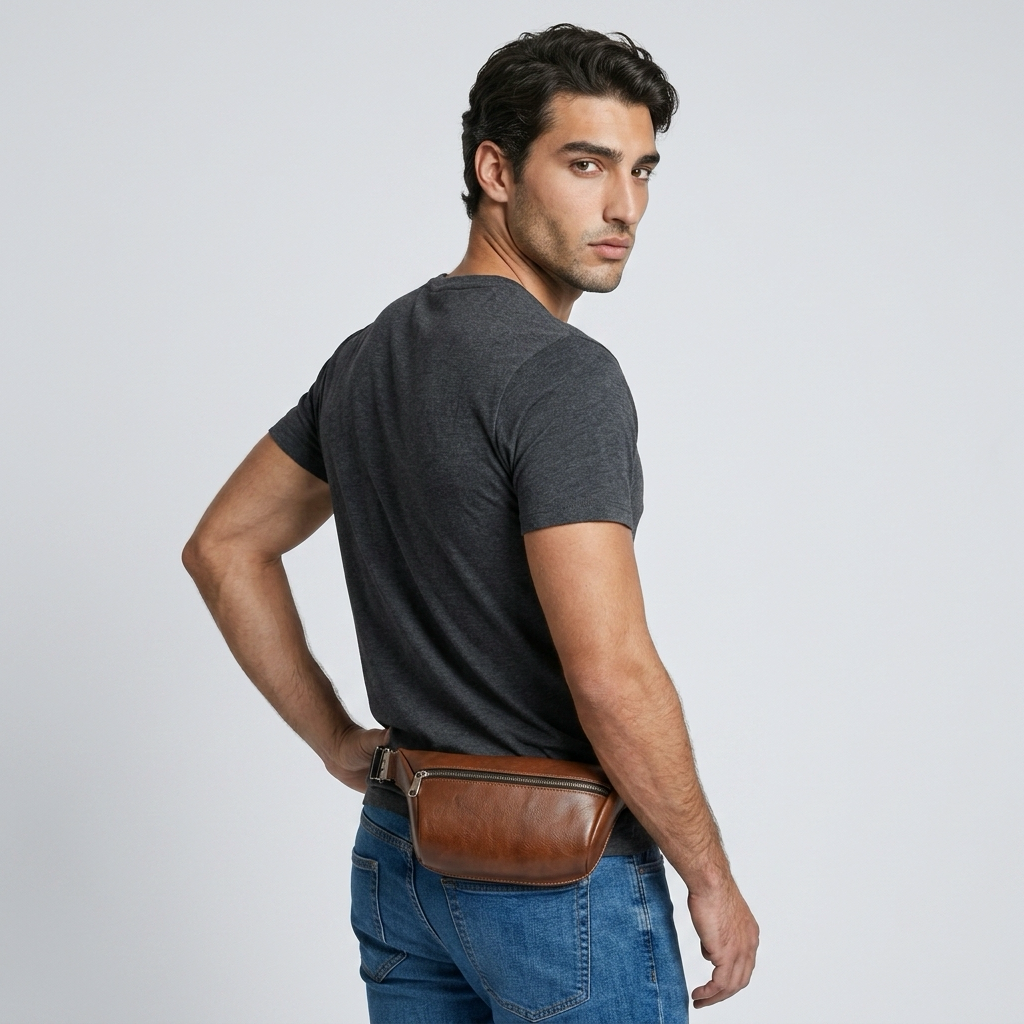 Q-VELO Vintage Full-Grain Leather Fanny Pack – Crossbody Belt Bag for Men