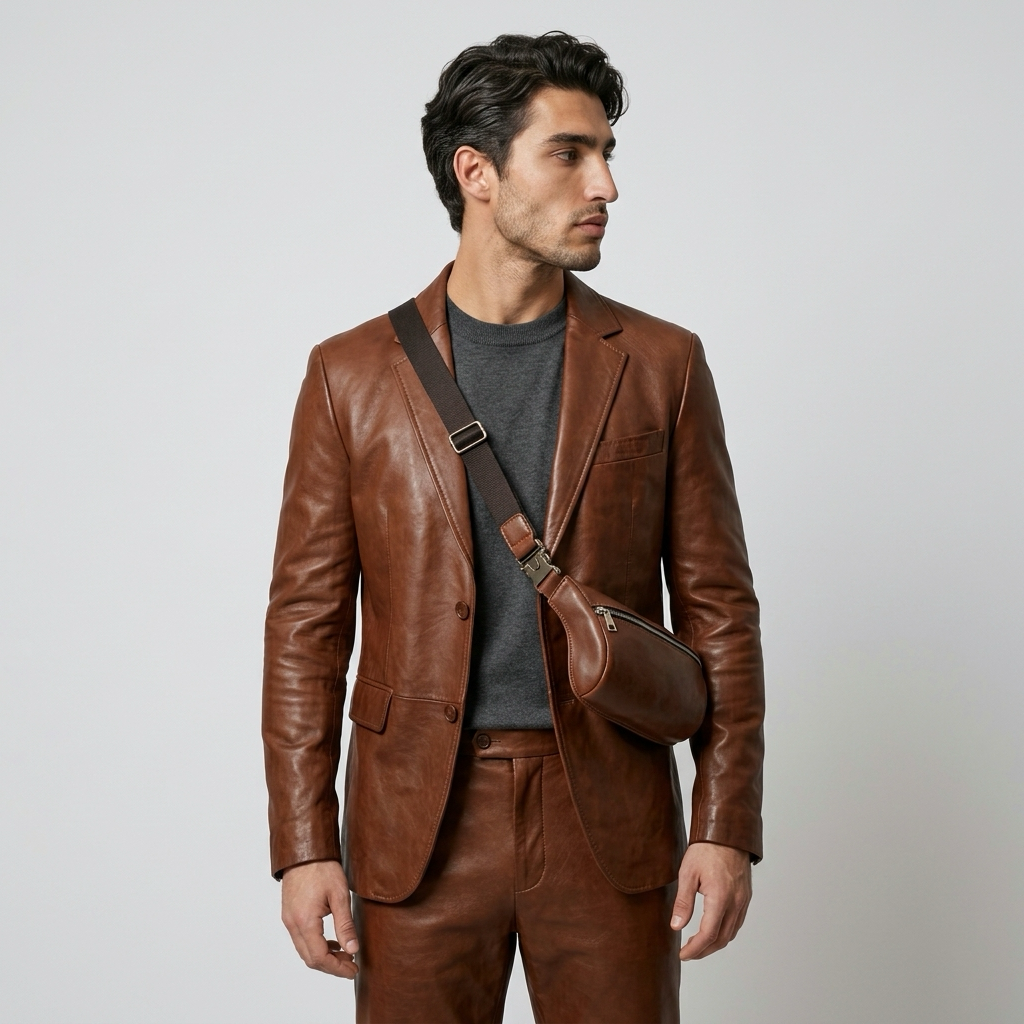 Q-VELO Vintage Full-Grain Leather Fanny Pack – Crossbody Belt Bag for Men